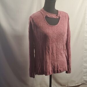 Hippie Rose Coral pull over sweater with neck Slit ruched sides Size Large New